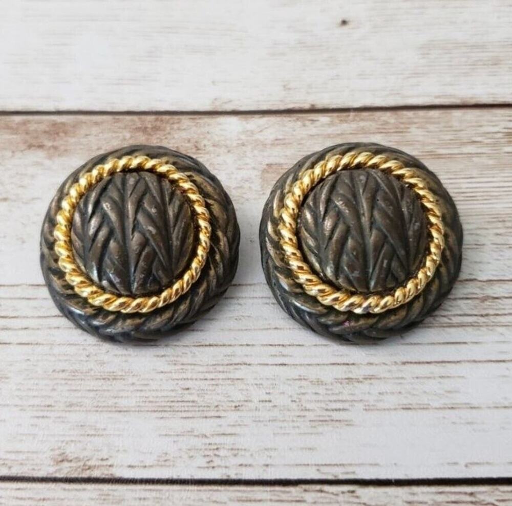 Vintage Clip On Earrings - Large Circular Statement Woven Design